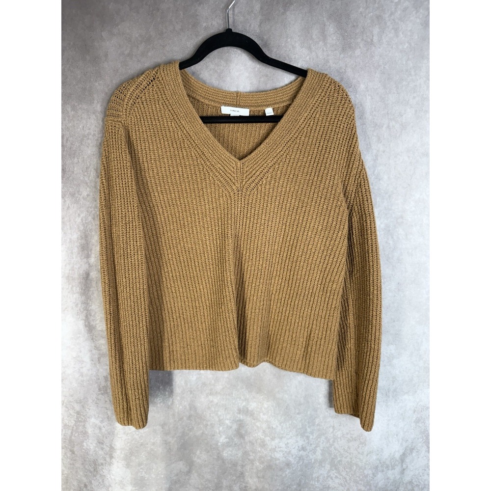 Vince Cotton Knit Pullover Sweater In Tan Women's Size M